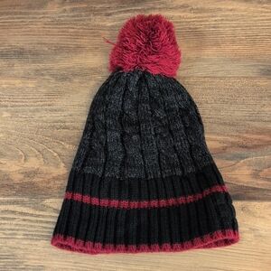 Igloos Black Charcoal and Red Knit Hat with Pom-Pom O/S        M648